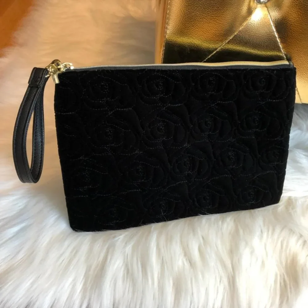 Betsey Johnson Black Velvet Large Wristlet